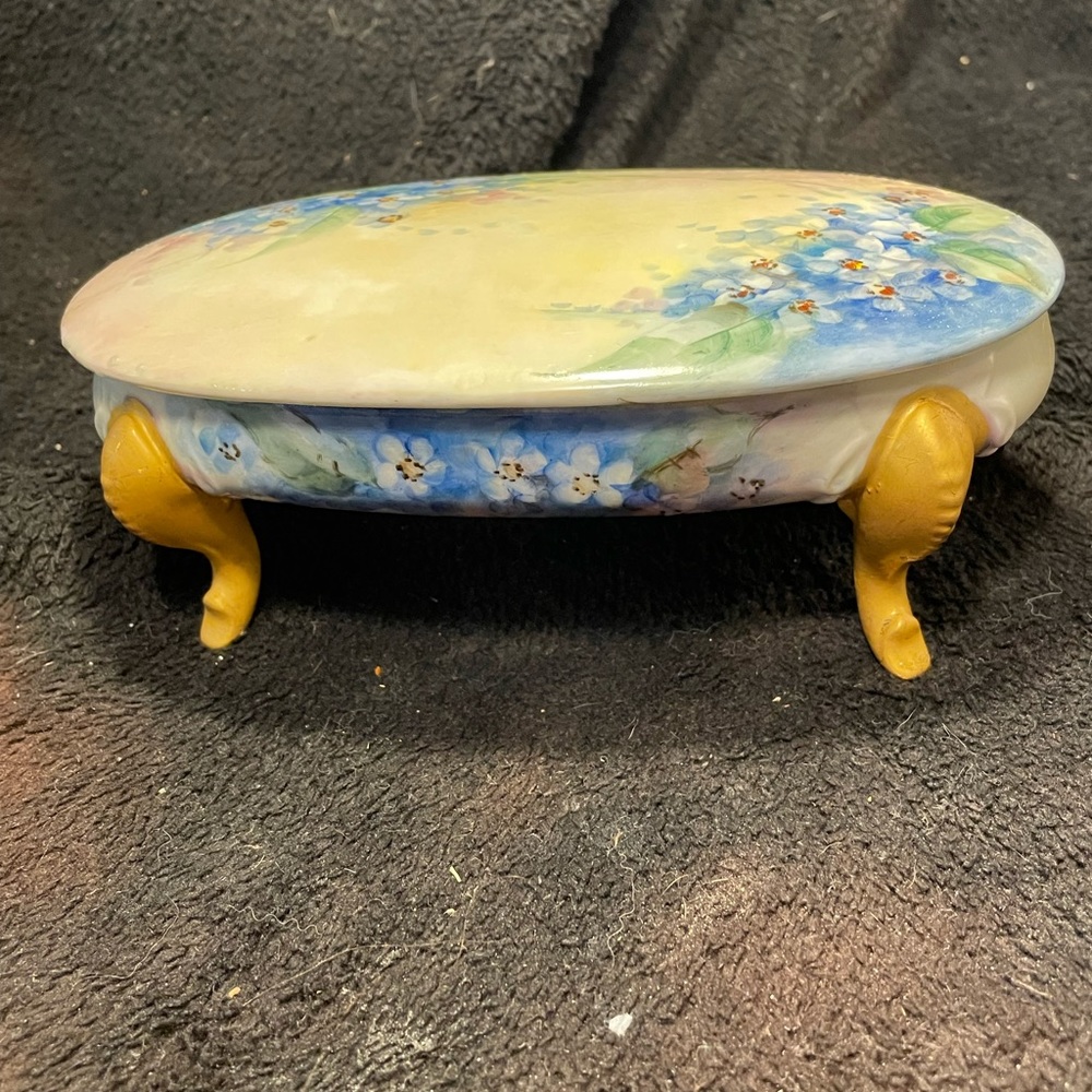 Vintage handpainted oblong Porcelain jewelry box